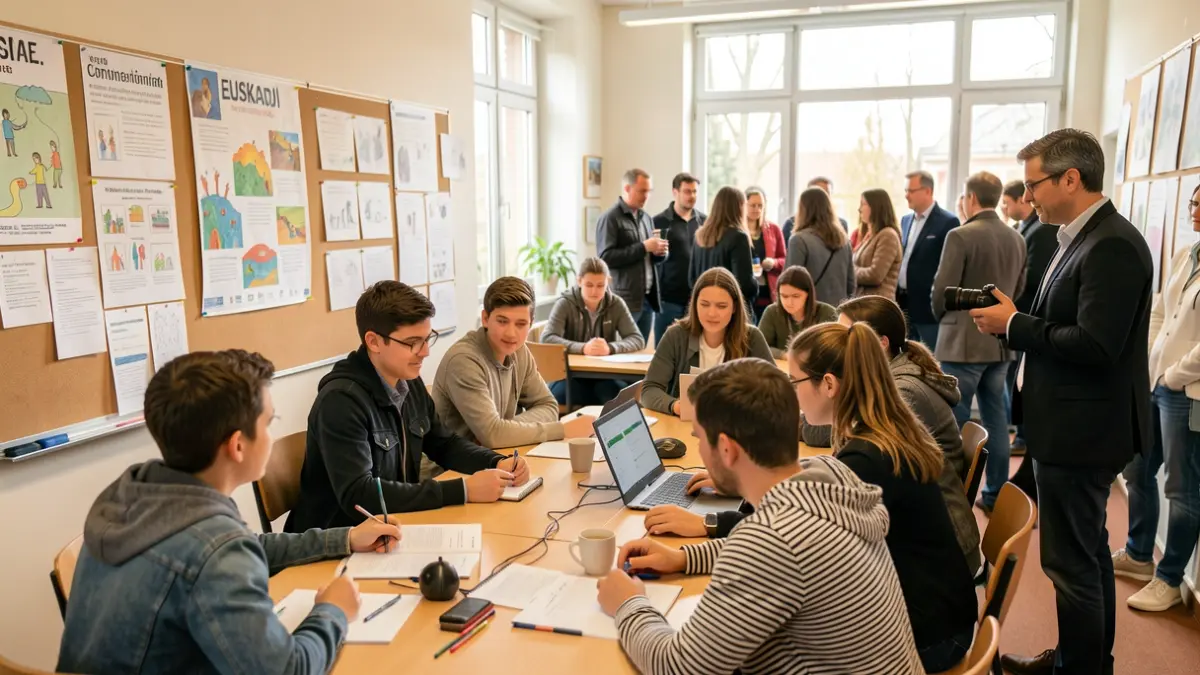 Image of students working on a communication project in a school.