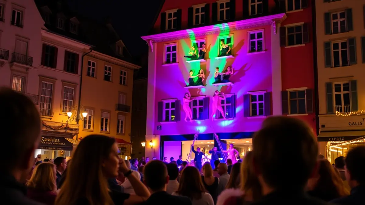 Urretxuko Mendi Festaren irudi generikoa, dantza bertikaleko ikuskizun bat erakusten duena.