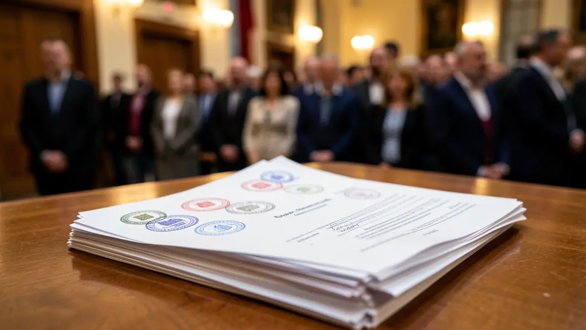 Close-up image of official town hall documents.