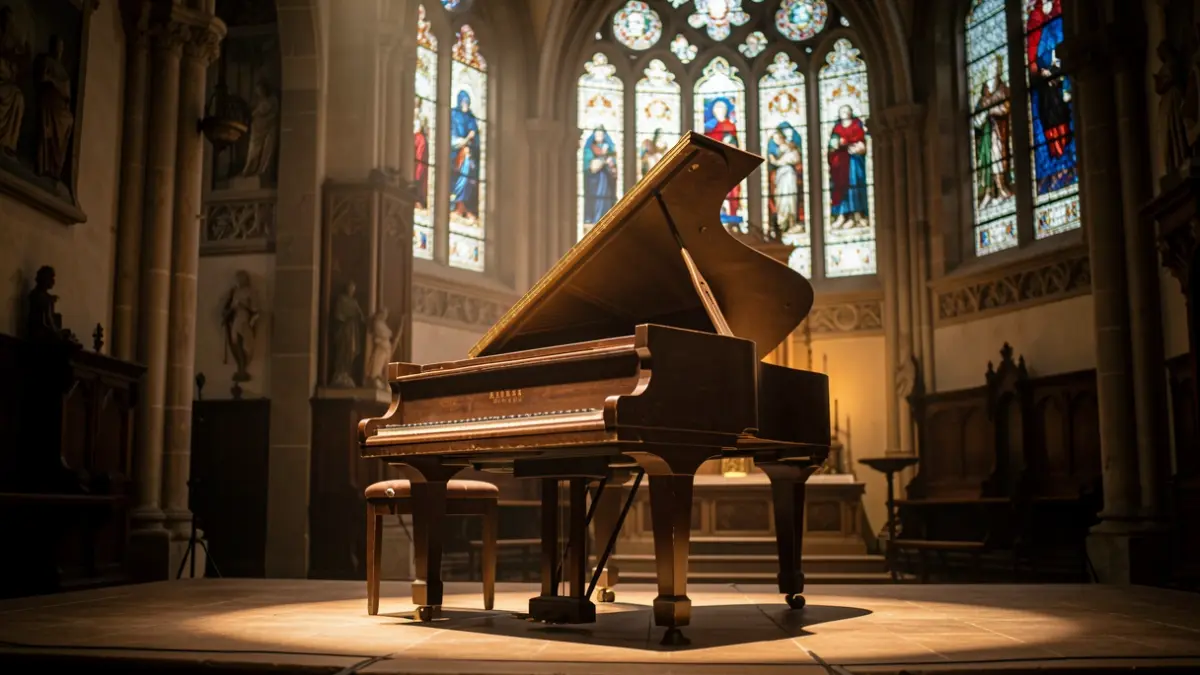 Generic image of an old piano in a Basque church.