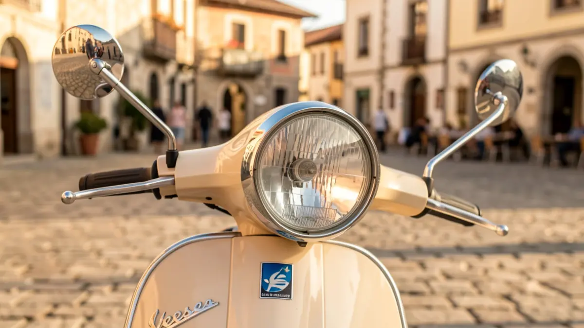 Encuentro de motos clásicas Vespa y Lambretta en la plaza de Azpeitia.