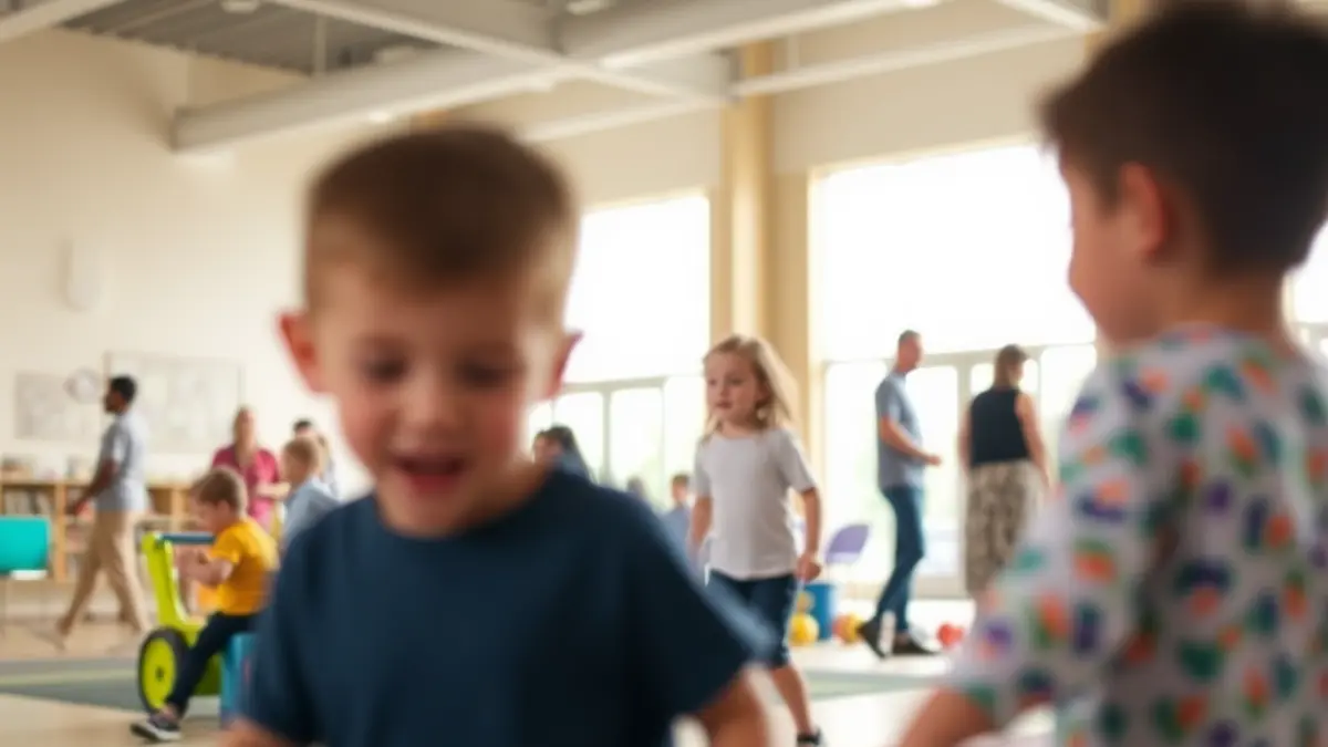 Generic image: Children playing in a playroom, blurred adults in the background.