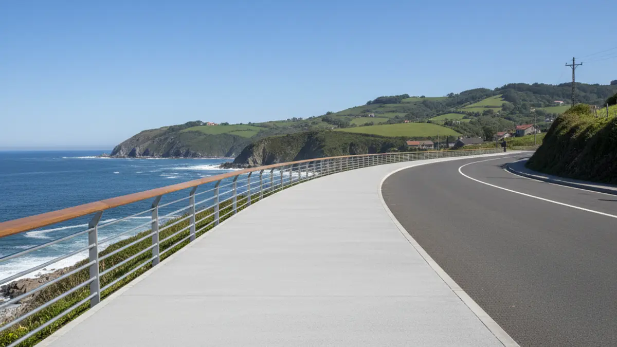 Generic image of a new sidewalk under construction on a coastal road in Zarautz.