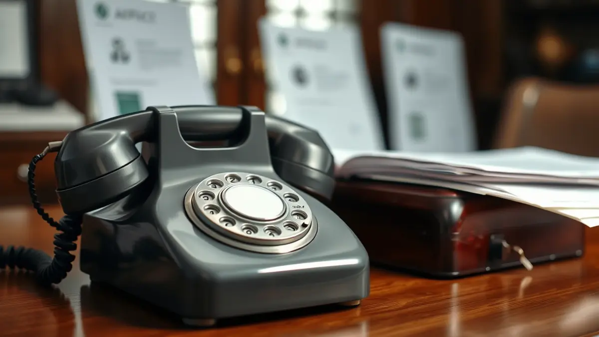 Imagen genérica de un teléfono antiguo con documentos oficiales de fondo.