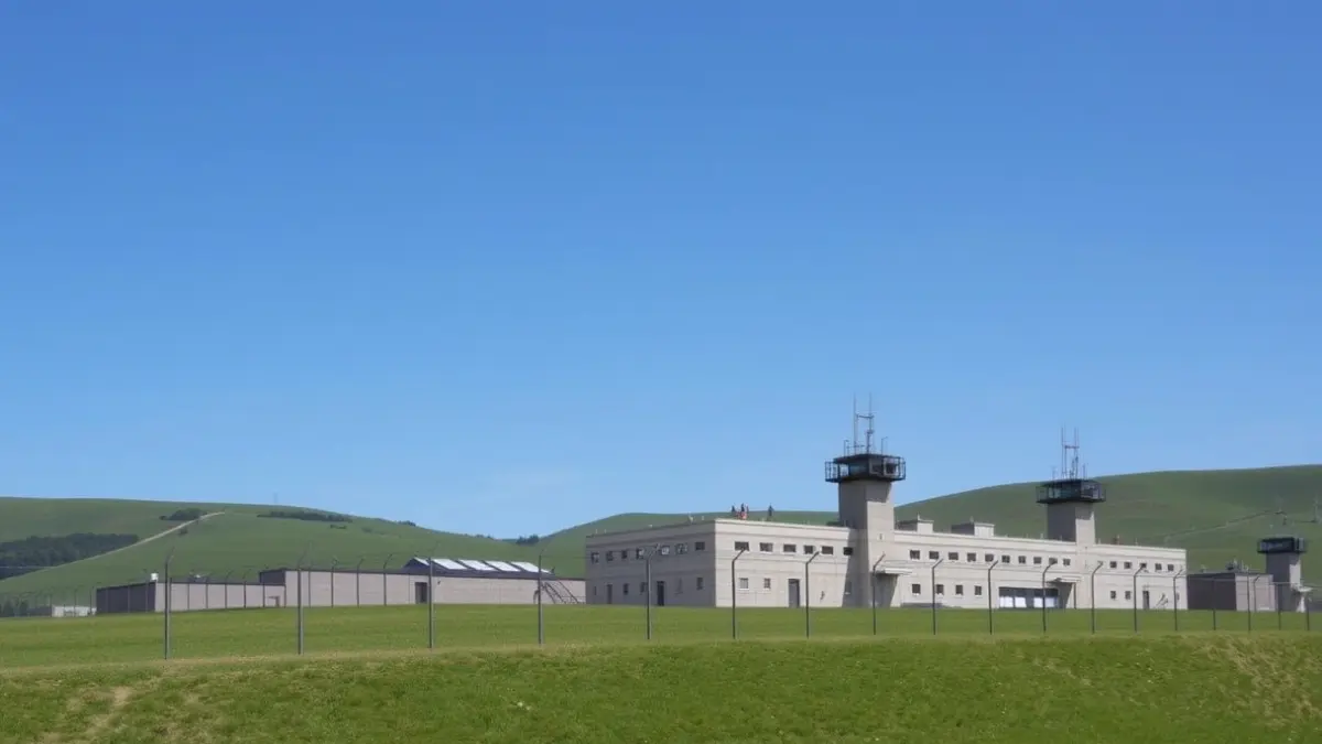 Exterior view of the new Zubieta prison, situated in a green landscape of Euskadi.