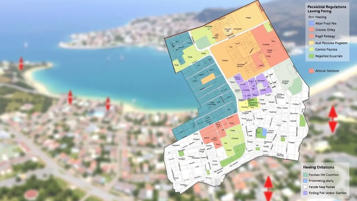Urban Planning Map of Zumaia, with a coastal town in the background.