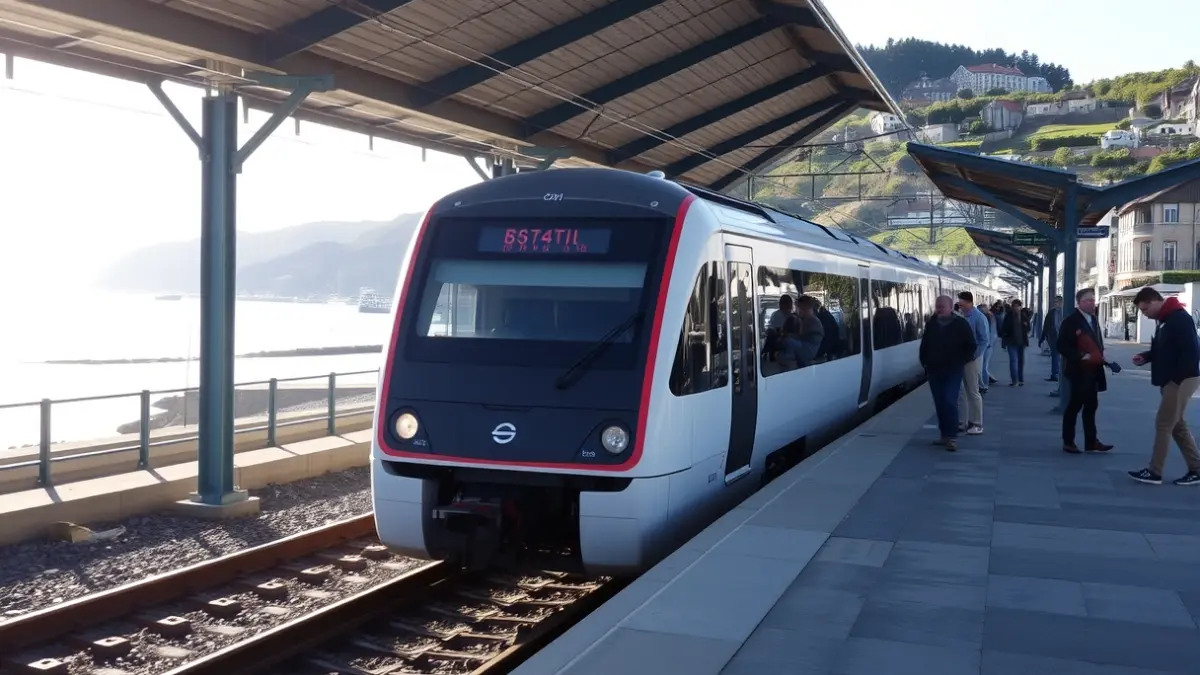 Generic image: modern electric train at a station, with passengers waiting.