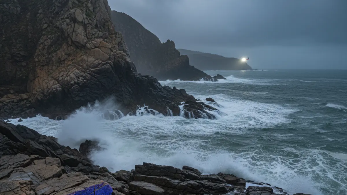 Generic image of emergency services at cliffs, rescuing people trapped by high tide.