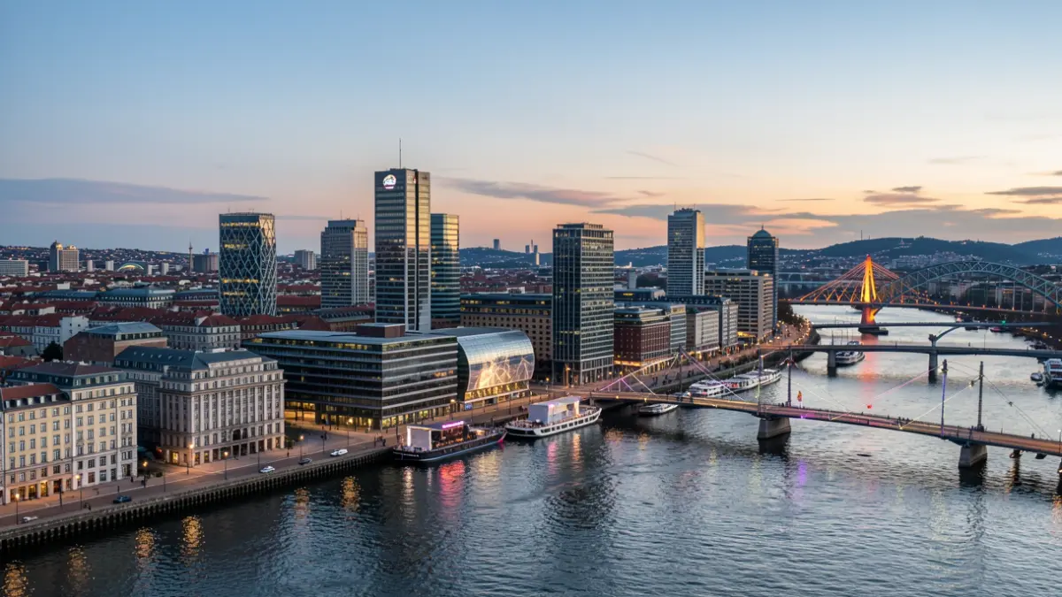 Panoramic view of the city of Bilbao at sunset.