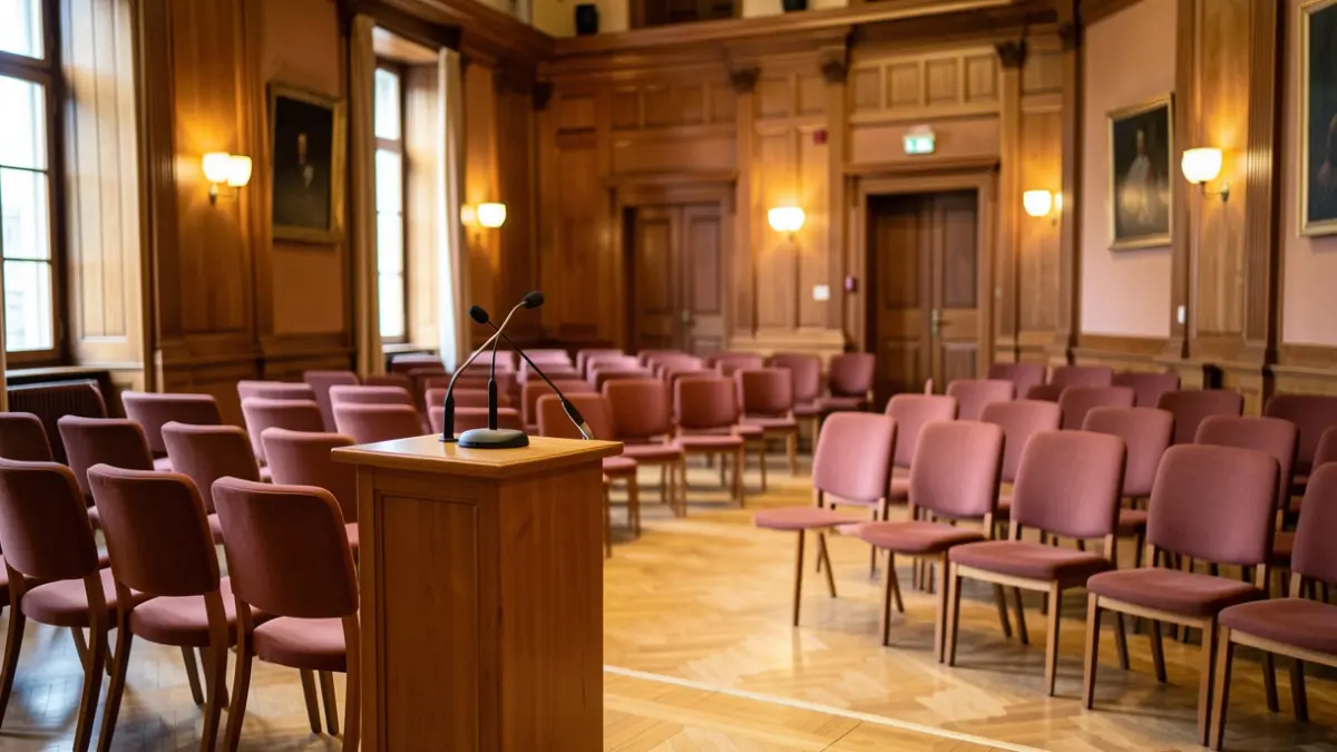 Generic image: Interior of the Mendaro Town Hall meeting room, with chairs and a podium.