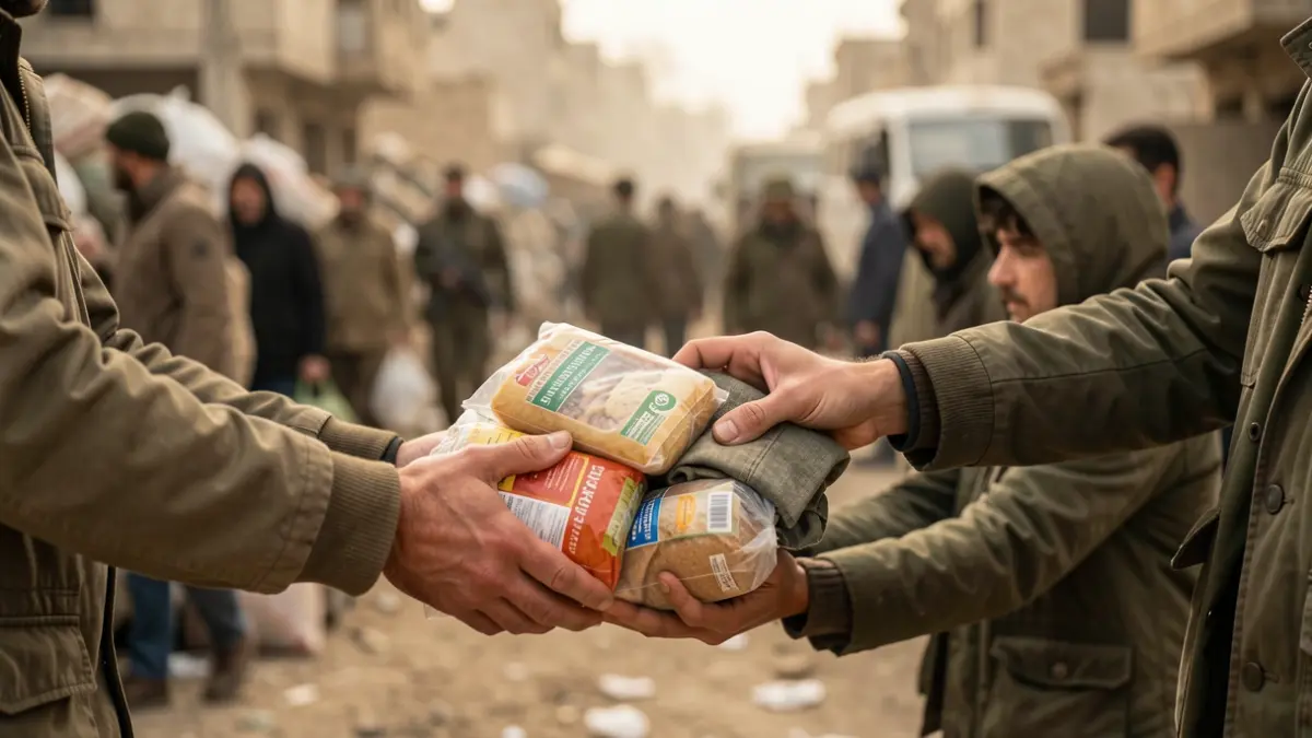 Generic image: Humanitarian aid distribution in a conflict zone.