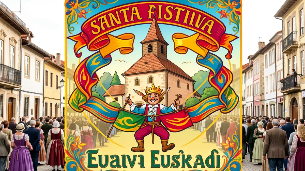 Generic image: Winning poster for the Santa Ana festivities in Mendaro, depicting banners and a hermitage.