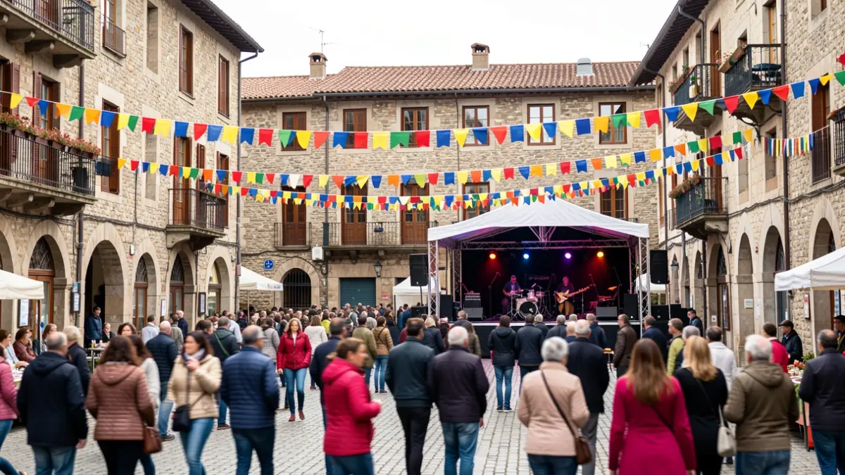 Imagen genérica de una plaza de pueblo vasco en ambiente festivo.