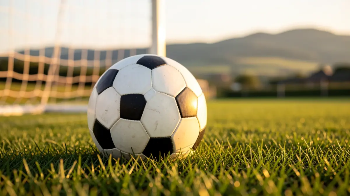 Image of the football pitch, with golden hour light.