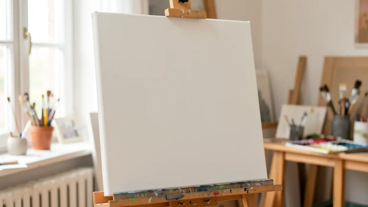 Generic image of an artist's canvas in a studio.