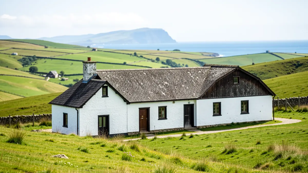 Generic image of a traditional Basque farmhouse in a green landscape.