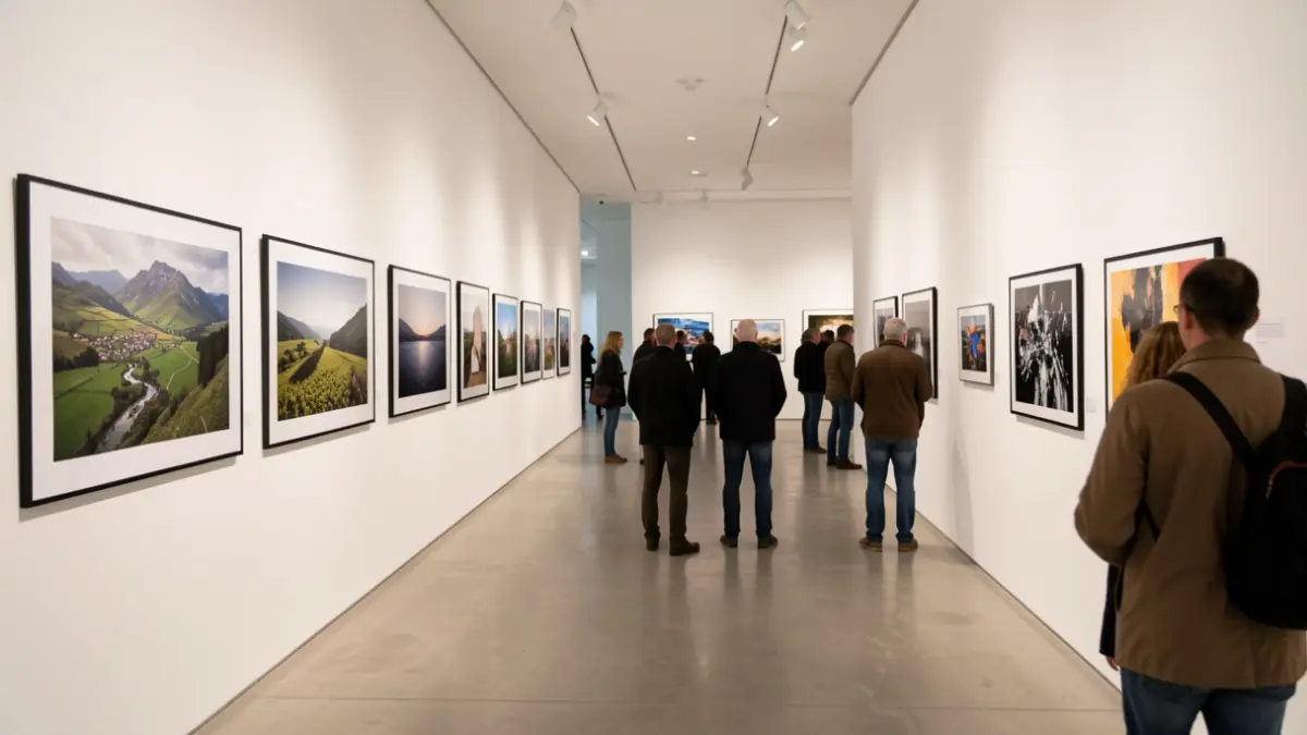 Generic image of an exhibition with photographs on the walls.