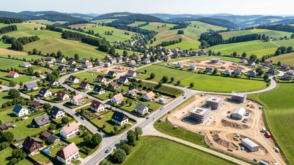 Generic image of an aerial view of the small town of Artea, showing developing areas with new constructions.