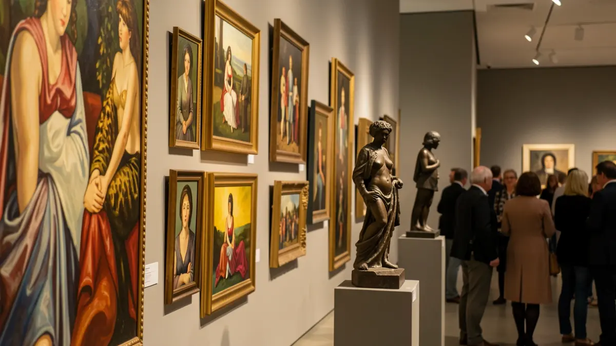 Generic image of an art collection in a museum, with emphasis on works by female artists.