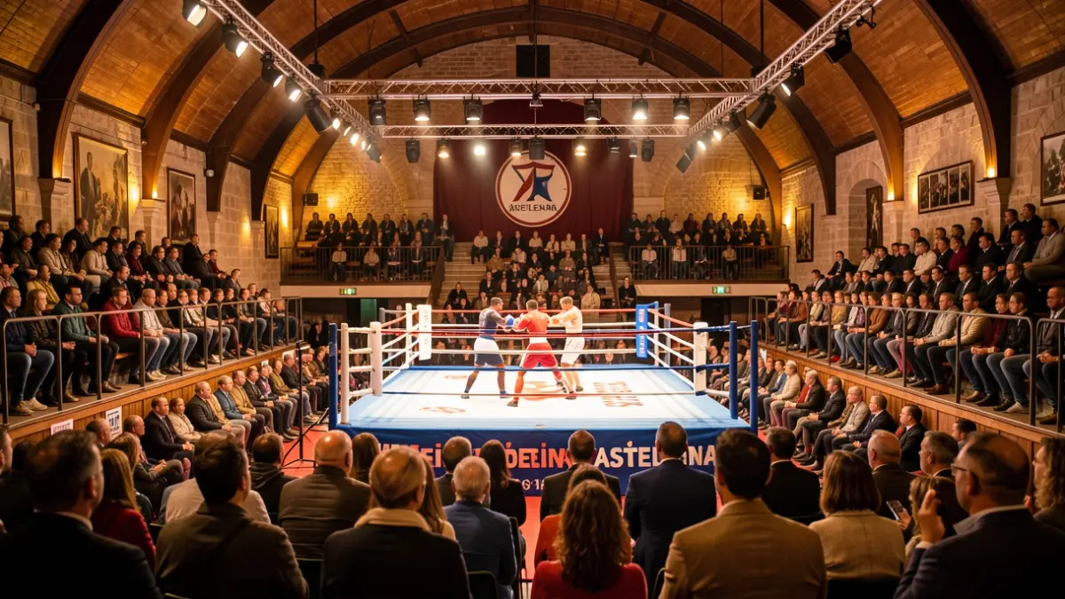 Imagen genérica del frontón Astelena de Eibar durante un evento de boxeo.