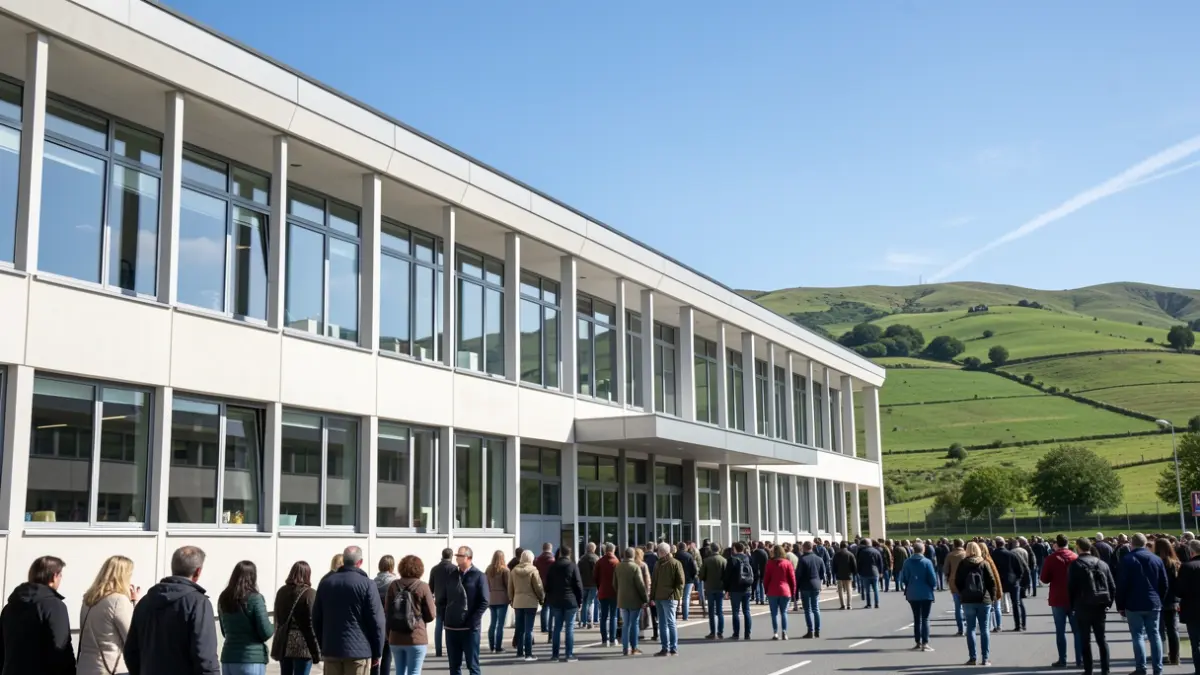 Generic image: Facade of a modern Basque secondary school with large windows and green hills in the background.