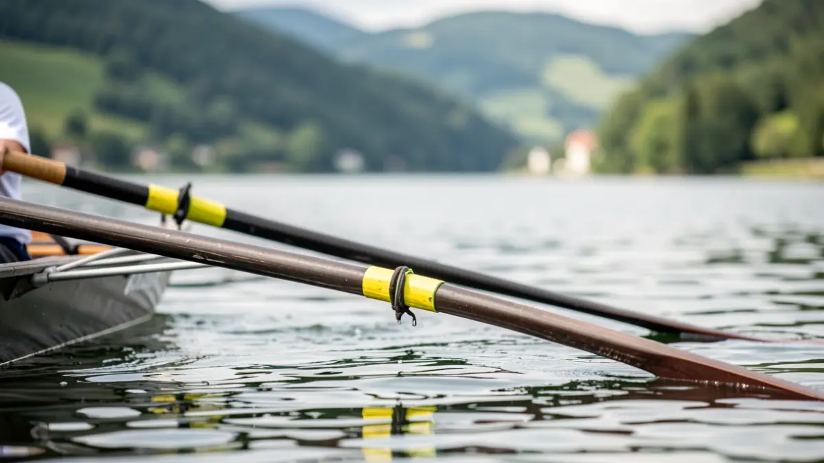 Generic image: rowing boat oar on the water, with a Basque lake and green hills in the background.