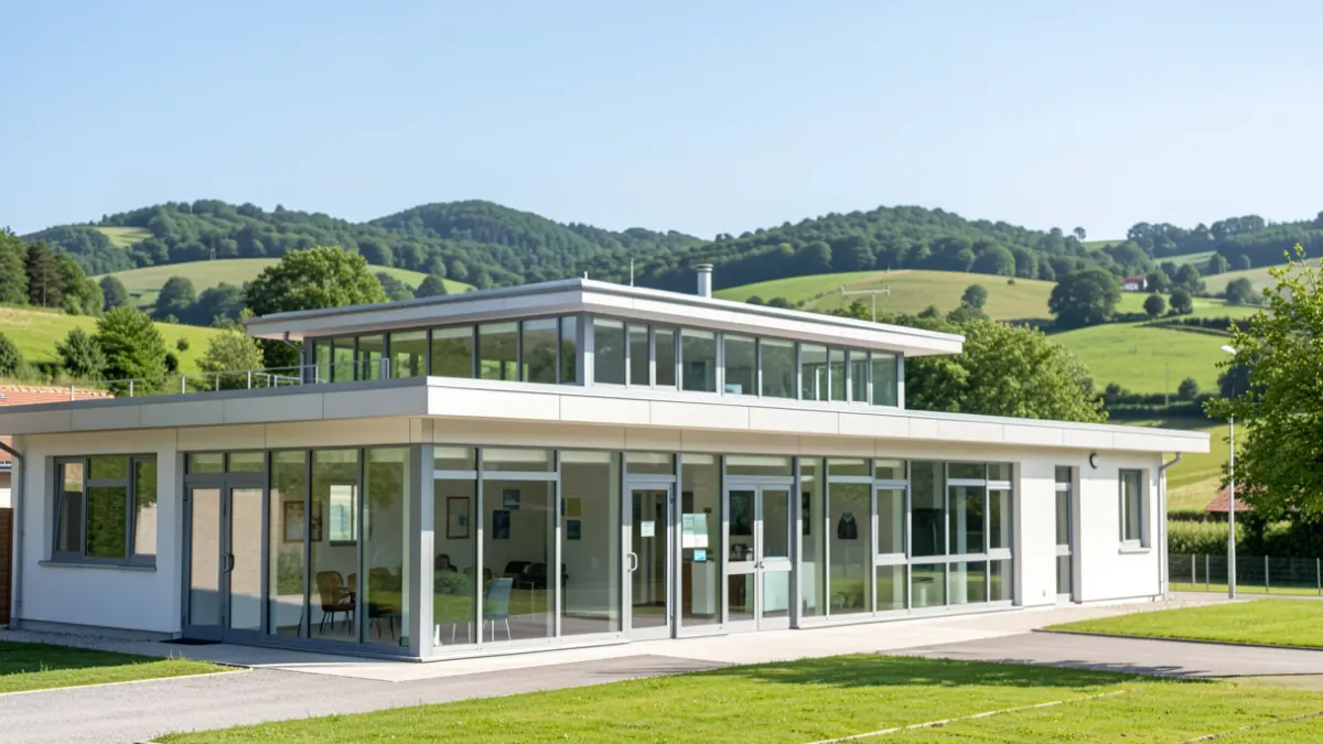 Generic image: Exterior of a modern clinic located in a Basque Country landscape.