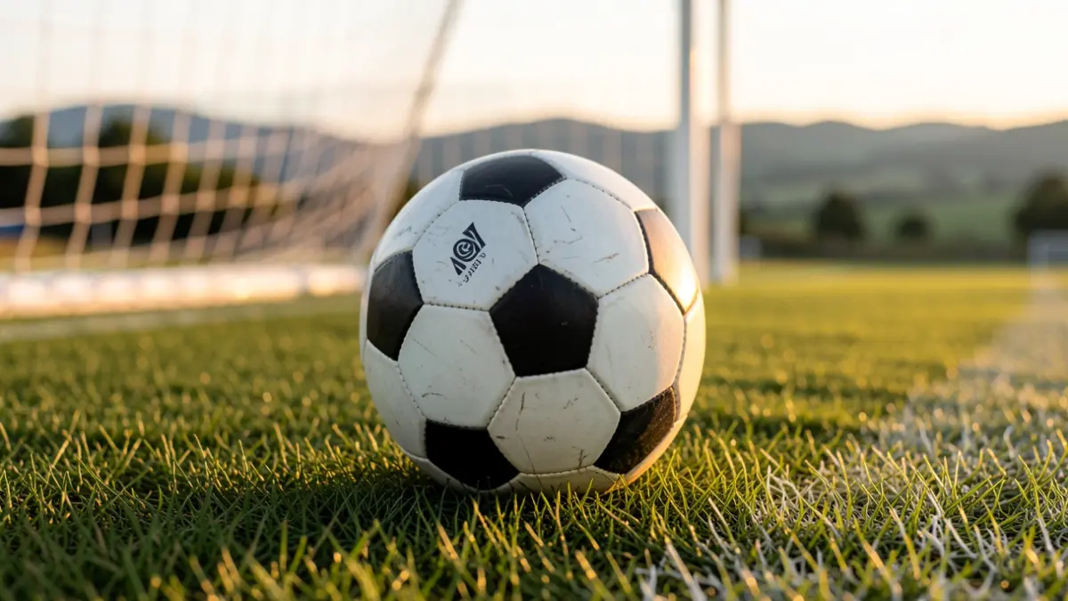 Futbol zelaiaren hurbileko irudia, belar artifizialarekin eta ate sarearekin.
