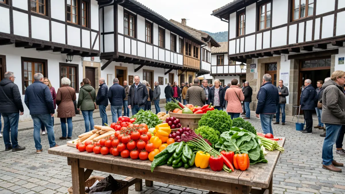 Generic image evoking a Basque local market, similar to Azkoitia's Market Square.