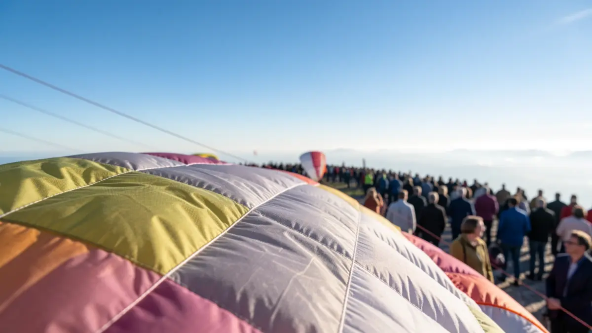 Textura de la tela de un parapente contra un cielo azul.