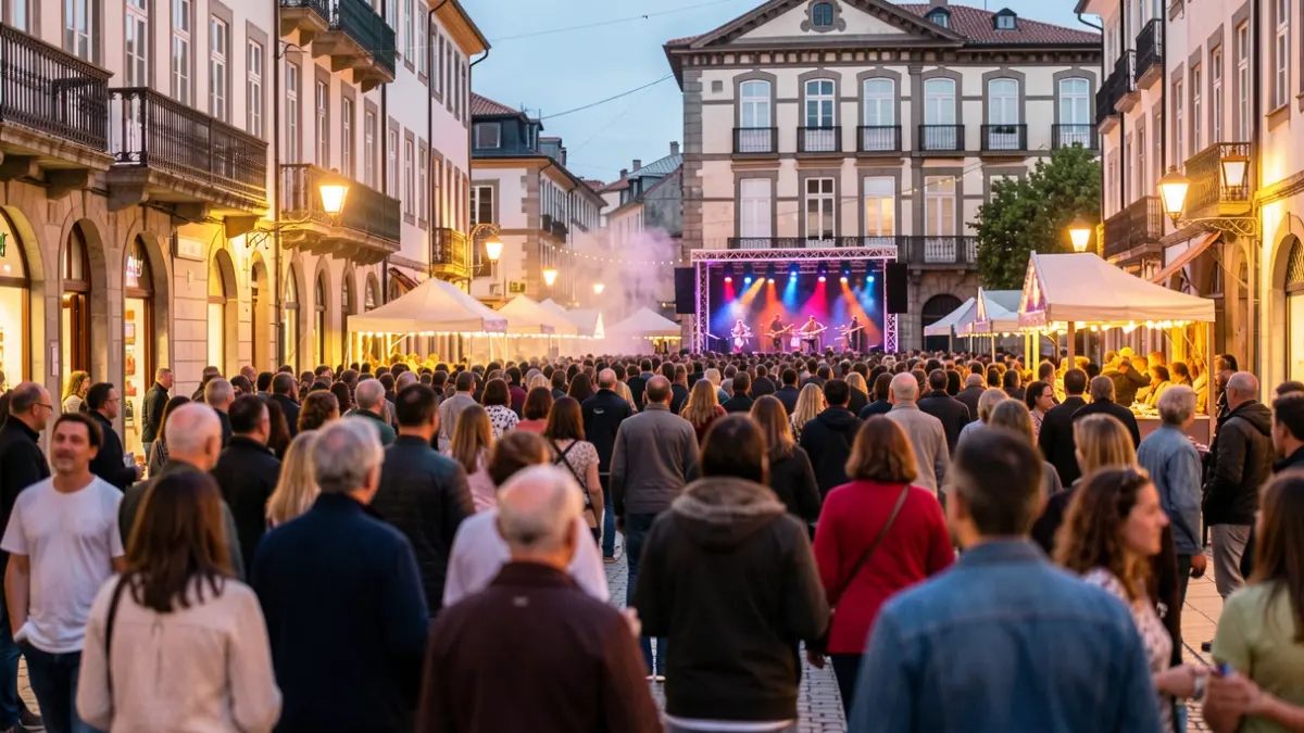 Generic image: A vibrant street festival in Vitoria-Gasteiz, under warm lights.