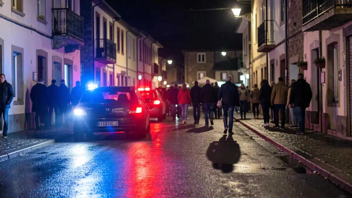 Generic image: blue and red emergency lights on wet asphalt at night.