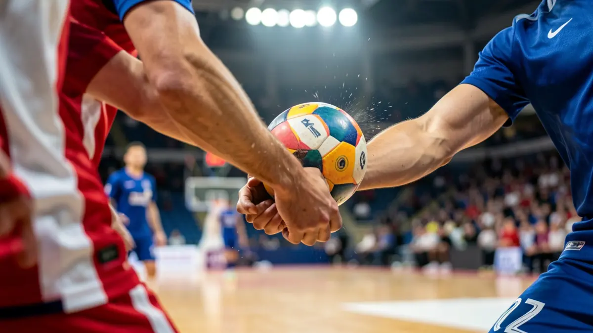 Imagen genérica de un jugador de pelota vasca sufriendo una lesión en el codo durante un partido.