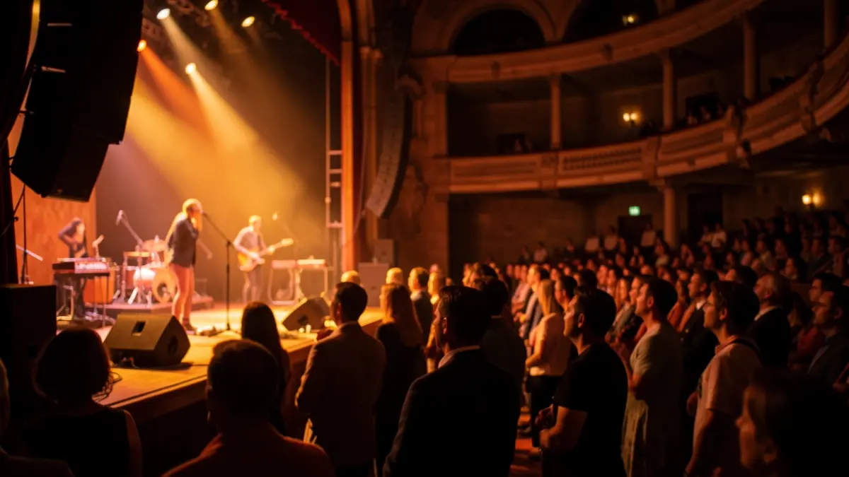 Generic image: A dimly lit concert venue in the Basque Country, with the stage in warm, romantic light.