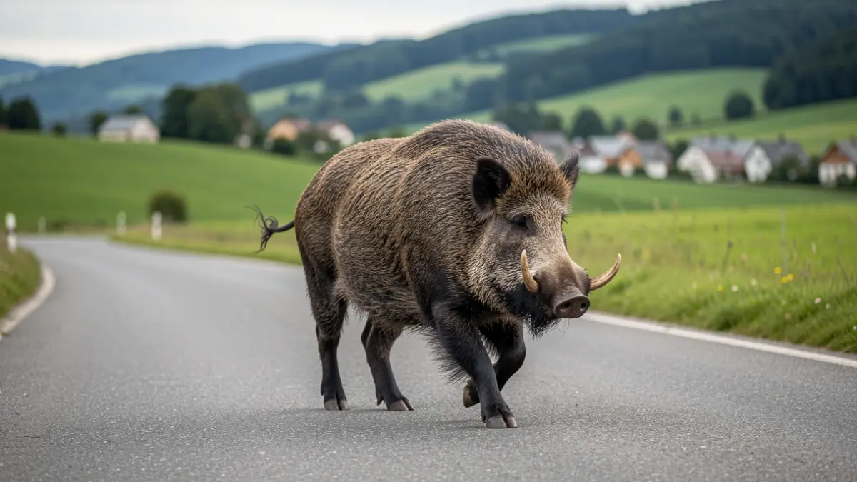 Imagen genérica de un jabalí cruzando una carretera.
