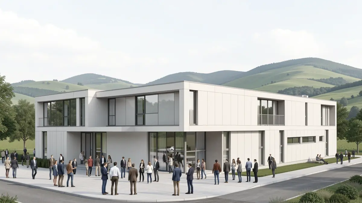 Irudi generikoa arkitektura modernoko eraikin bati buruzkoa, udalen arteko lankidetza irudikatuz.