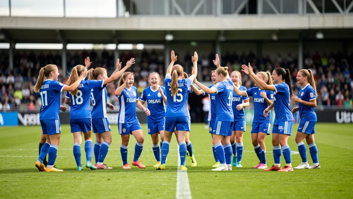 Imagen genérica de un equipo de fútbol femenino celebrando en un campo.