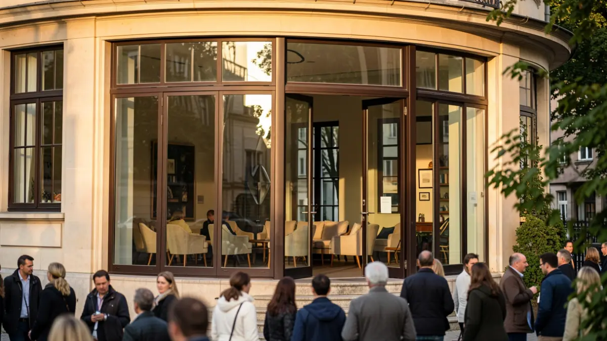 Imagen genérica: exterior de un edificio público con grandes ventanales y asientos cómodos visibles en el interior.