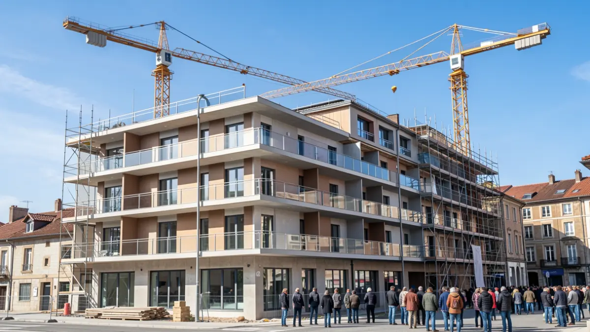Fachada de una promoción de viviendas de protección oficial en construcción en Bermeo.