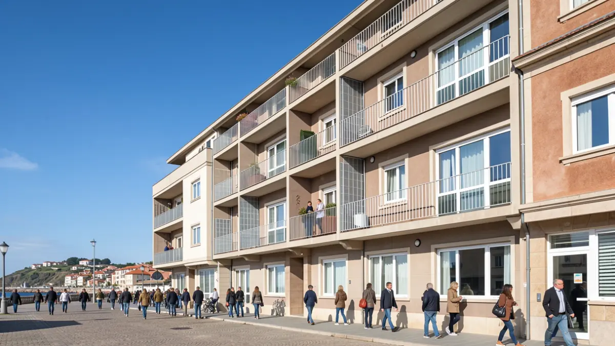 Imagen genérica: Fachada de un edificio moderno de vivienda social en un pueblo costero del País Vasco.