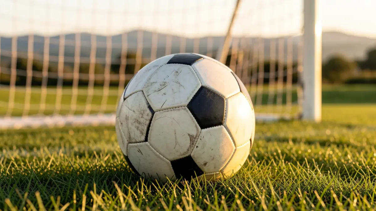 Close-up image of a football and net.