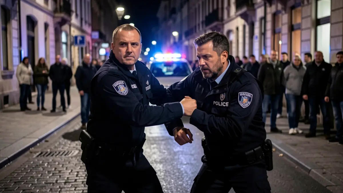 Irudi generikoa: bi gizon atxilotzen ari dira Bizkaian, poliziak inguruan.