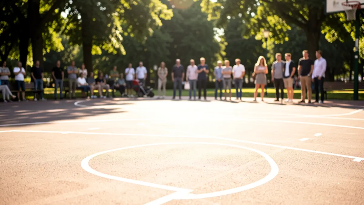 Generic image: basketball court in a park under strong sunlight.