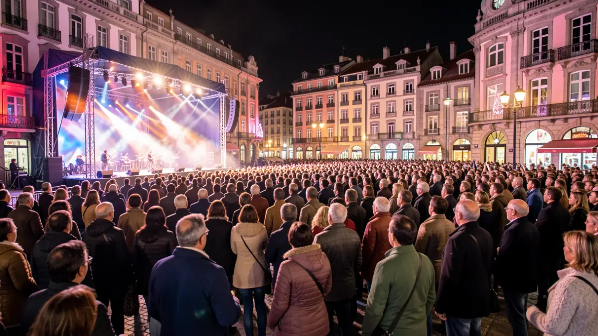 Irudi generikoa Bilboko gauari eta festa giroari buruzkoa, argi distiratsuak eta jendetza.