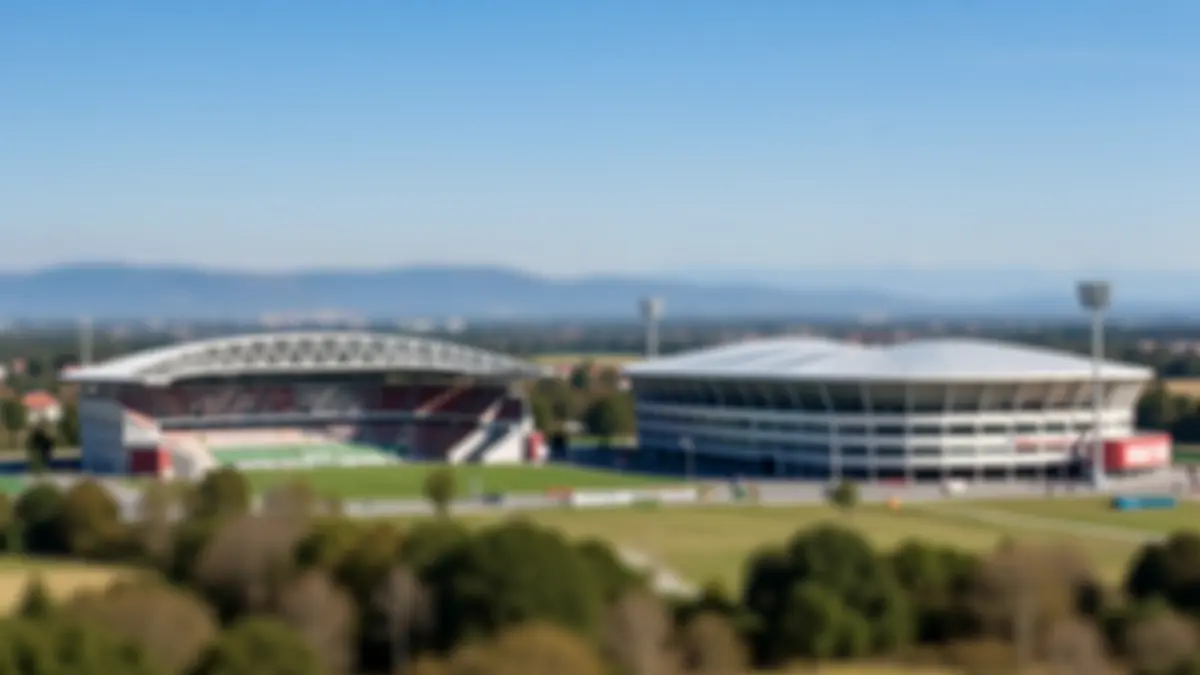 Generic image of the view of San Mamés and Anoeta football stadiums, with the Euskadi landscape.