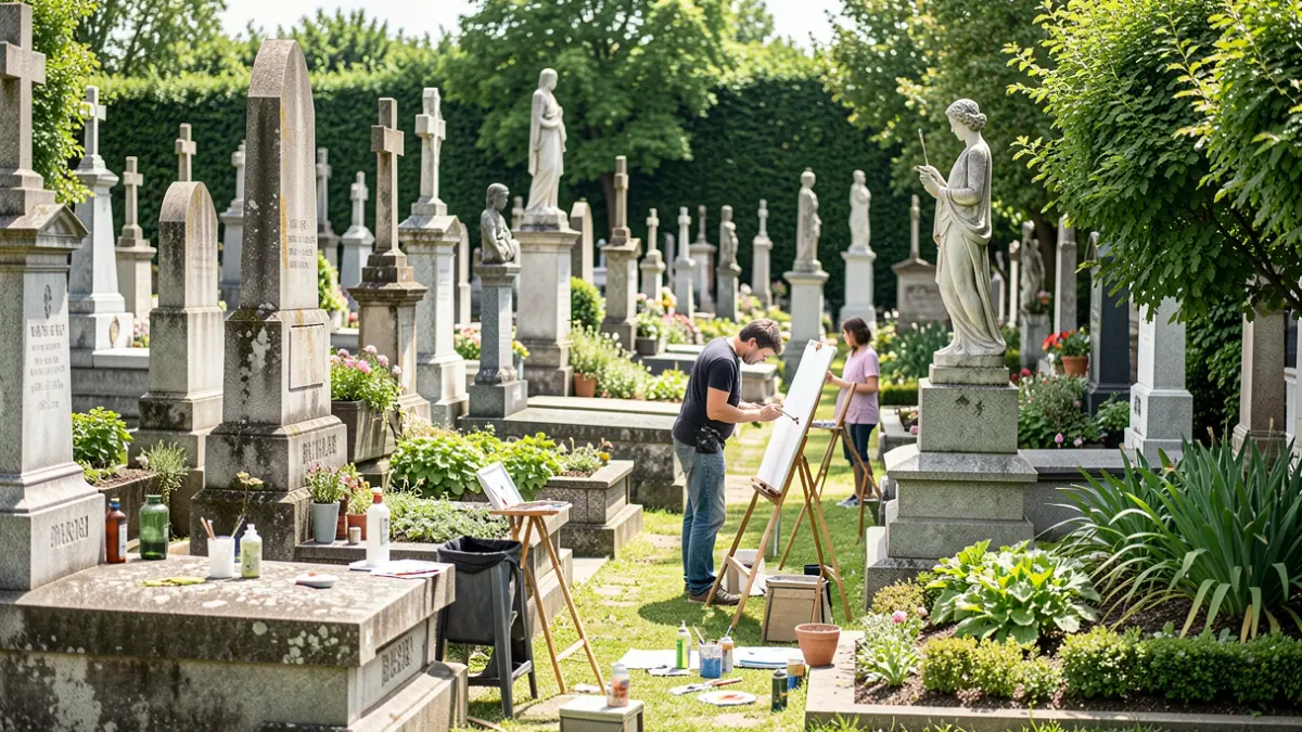 Generic image: Artists painting outdoors in a Bilbao cemetery.
