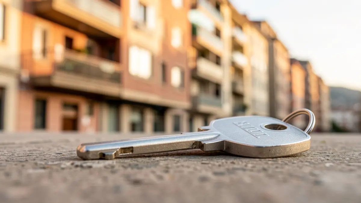 Llave de una vivienda con fondo desenfocado.