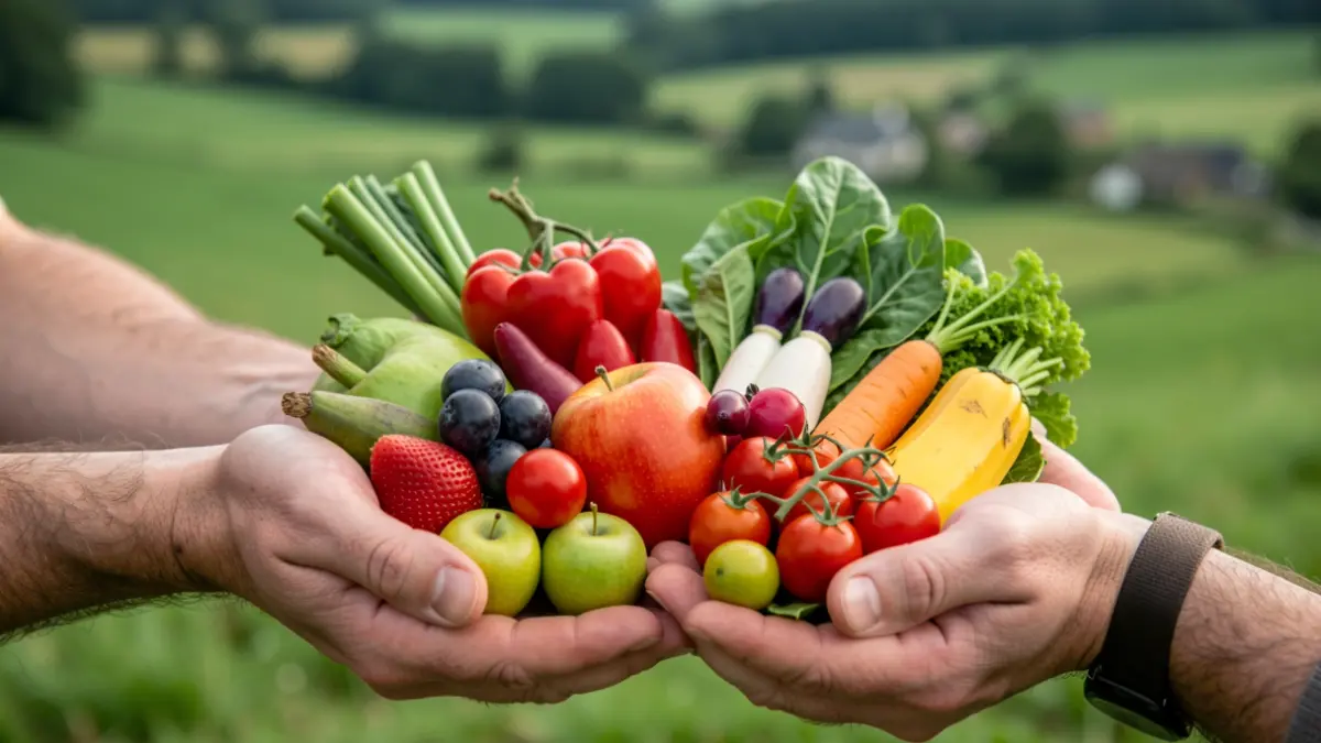 Generic image: hands holding fresh, colorful local produce.