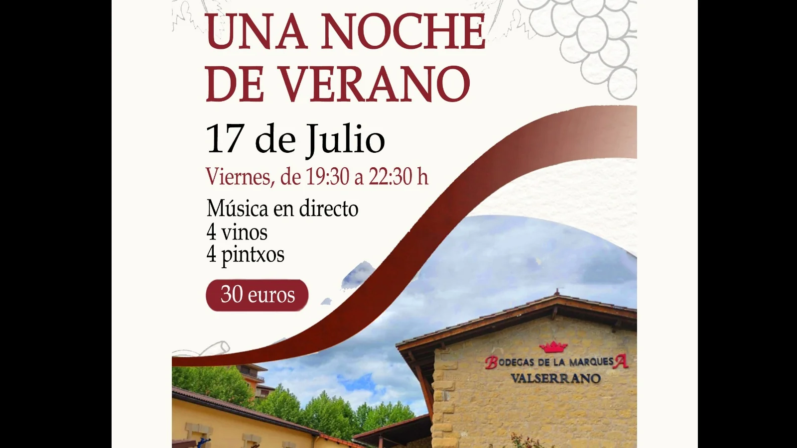 Bodegas de la Marquesa upategiak uda ospatuko du ardoarekin, gastronomiarekin eta zuzeneko musikarekin