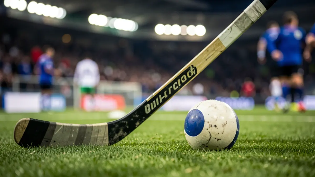 Generic image of a hockey ball and stick on a green field.
